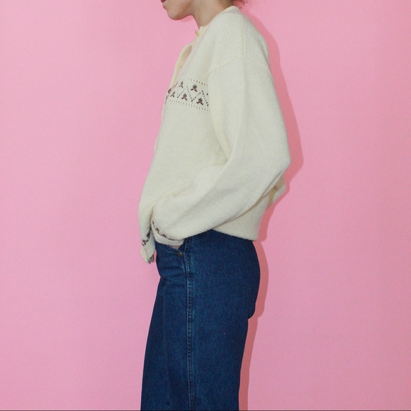 EUC Vintage Cream Wool Fair Isle Button-Up Cardigan - Picture 5 of 12